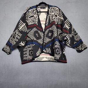 Vintage Kokopelli Sweater Womens Medium Black White Aztec Southwestern 90s